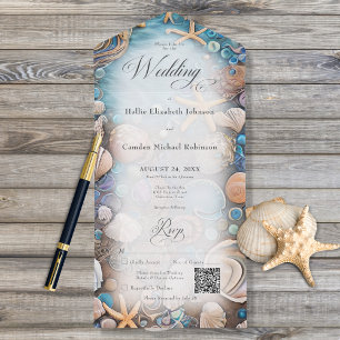 Código QR de Aqua Seashell Rustic Beach