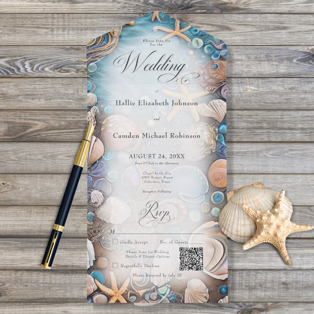 Código QR de Aqua Seashell Rustic Beach (Criador carregado)