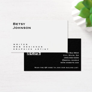 Código QR de Cartão de visita branco e preto mínim