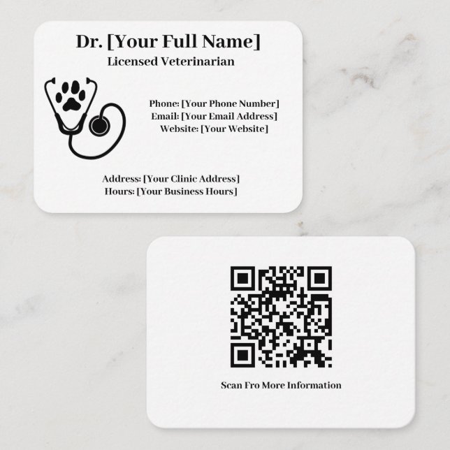 Código QR de Cartão de visita veterinária personal (Frente/Verso)