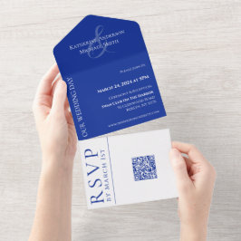 Código QR de Casamento Azul e Branco Moderno-