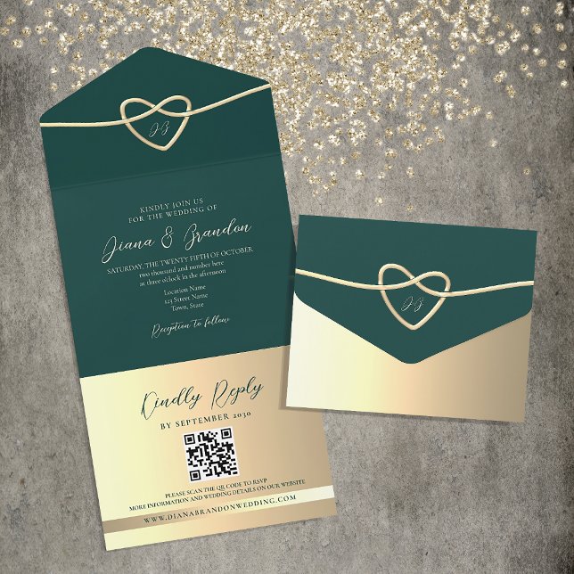 Código QR de Casamento com Monograma Verde Esmeral (Criador carregado)