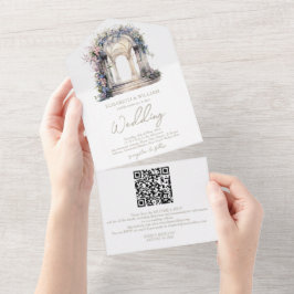 Código QR De Casamento De Arco Floral De Watercolo