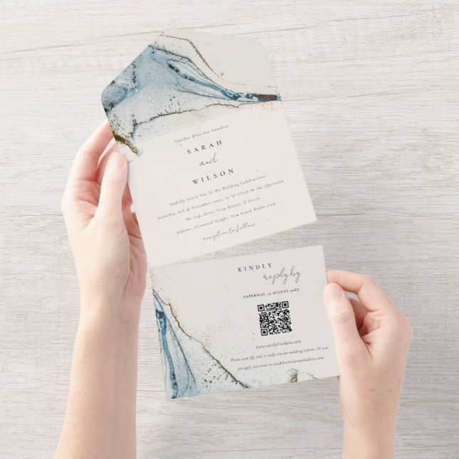 Código QR de Casamento de Beachy Dourado abstrato  (Aba destacável)