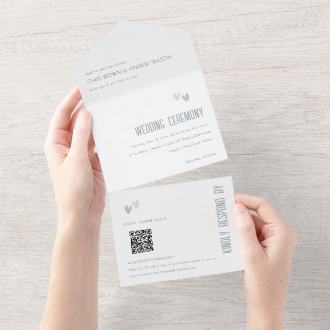 Código QR de Casamento de Corações Azuis Mínimo Pa (Aba destacável)