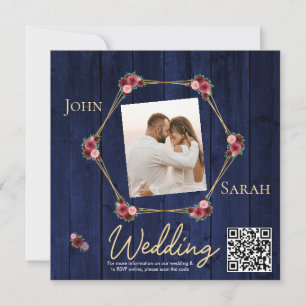 Código QR de Casamento de Foto Azul Borgonha Marin