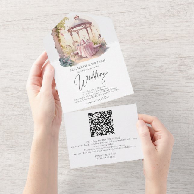Código QR de Casamento de Jardim de Aquarela Rsvp (Tearaway)