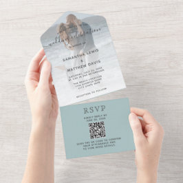 Código QR de Casamento de Praia Elegante em Azul D