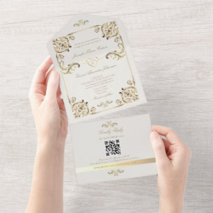 Código QR de Casamento Dourado Barroco