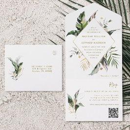 Código QR de Casamento Dourado de Folhagem de Aqua