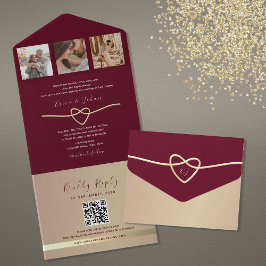 Código QR de Casamento Dourado e Borgonha