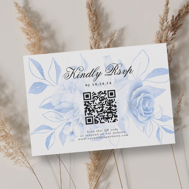 Código QR de Casamento Elegante Marinho RSVP Blue  (Elegant Wedding QR Code RSVP Navy Blue Floral)