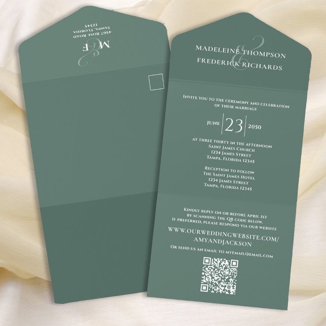 Código QR de Casamento Elegante Verde Personalizad (Criador carregado)
