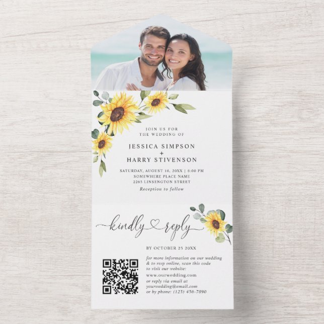 Código QR de Casamento Eucalyptus Sunflower Elegan (Inside)
