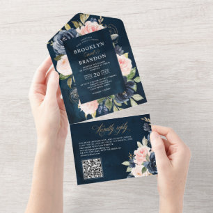 Código QR de Casamento Floral Cor-de-rosa com Pinc