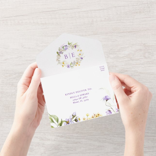 Código QR de Casamento Floral de Monograma Roxo El (Abertura)
