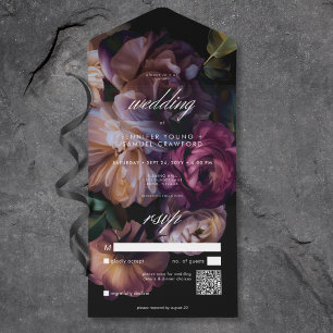 Código QR de Casamento Floral de Moody Negra Elega