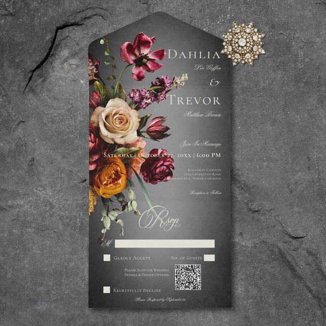 Código QR de Casamento Floral de Outono de Blur Es (Criador carregado)