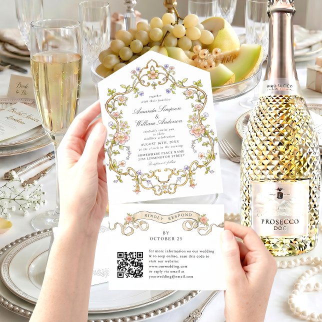 Código QR de casamento floral elegante vitoriano (Criador carregado)