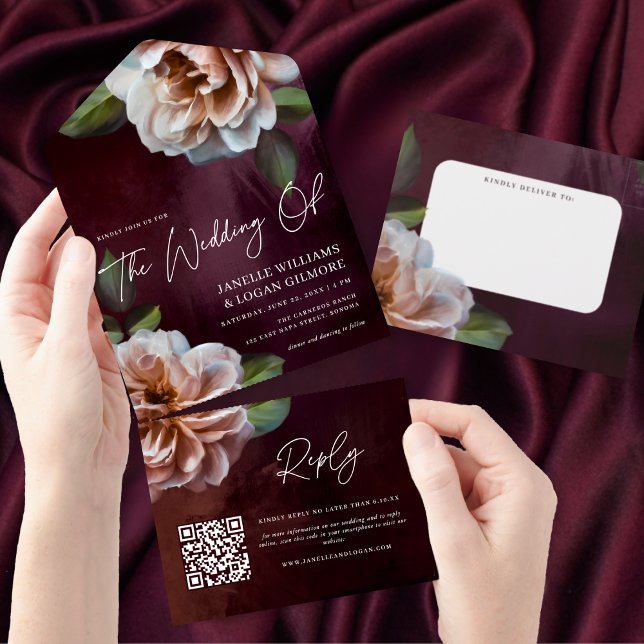 Código QR de Casamento Floral Russo-Moody + (Criador carregado)