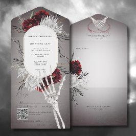 Código QR de Casamento Floral Vermelho de Amor e O