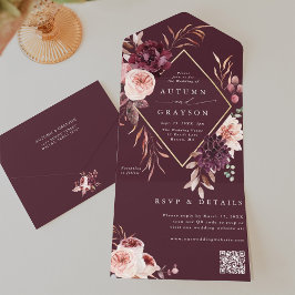 Código QR de Casamento Geométrico Dourado de Autum