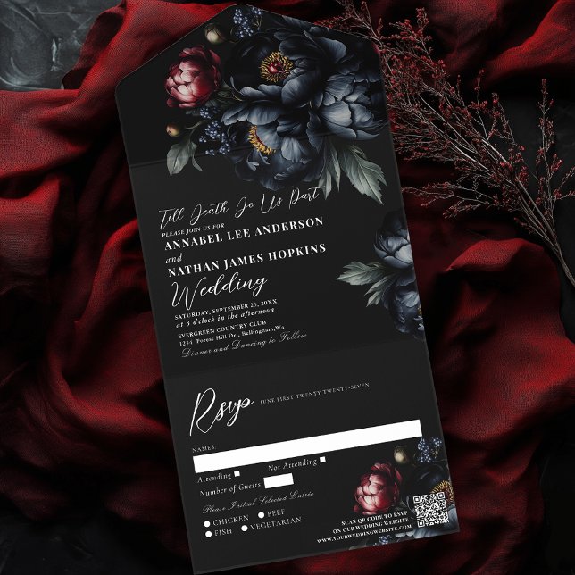 Código QR de Casamento Gótico de Peonia Negra Negr (Criador carregado)