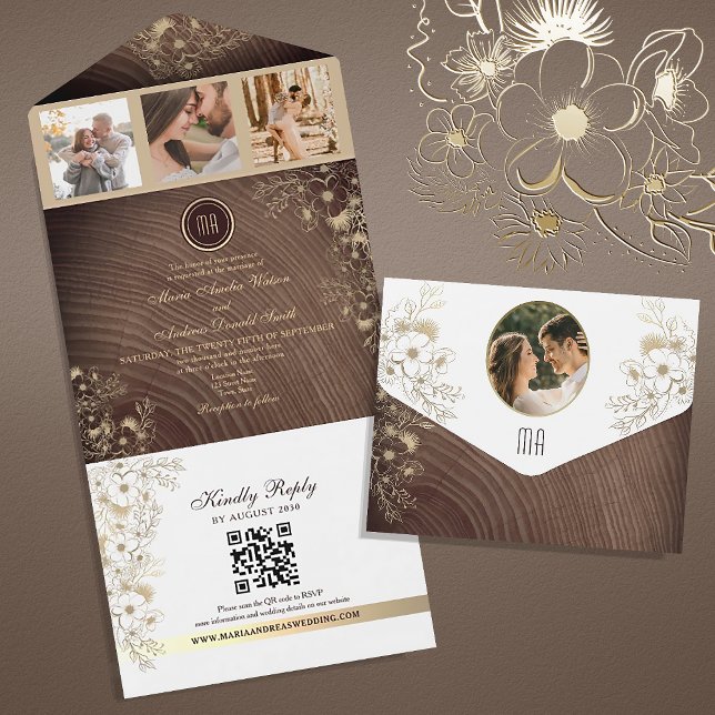 Código QR de Casamento no Celeiro de Madeira Rústi (Criador carregado)