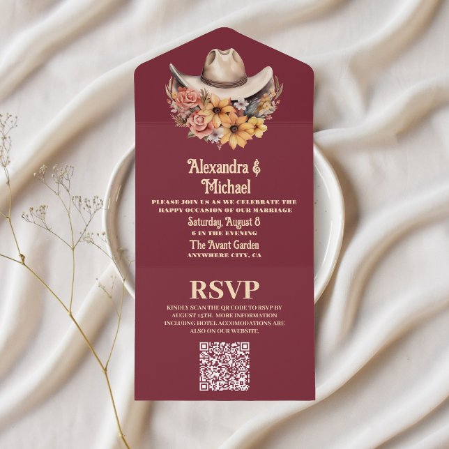 Código QR de Casamento Ocidental Floral Boho (Criador carregado)