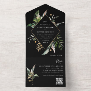 Código QR de Casamento Preto de Folhagem de Cores