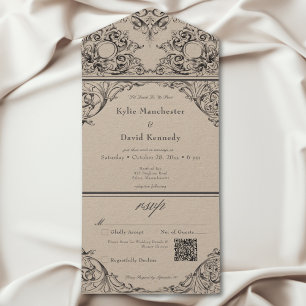 Código QR de Casamento Preto e Bege Estilo Vitoria
