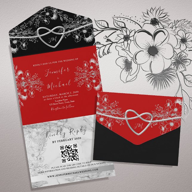Código QR de Casamento Preto e Vermelho Gótico (Criador carregado)