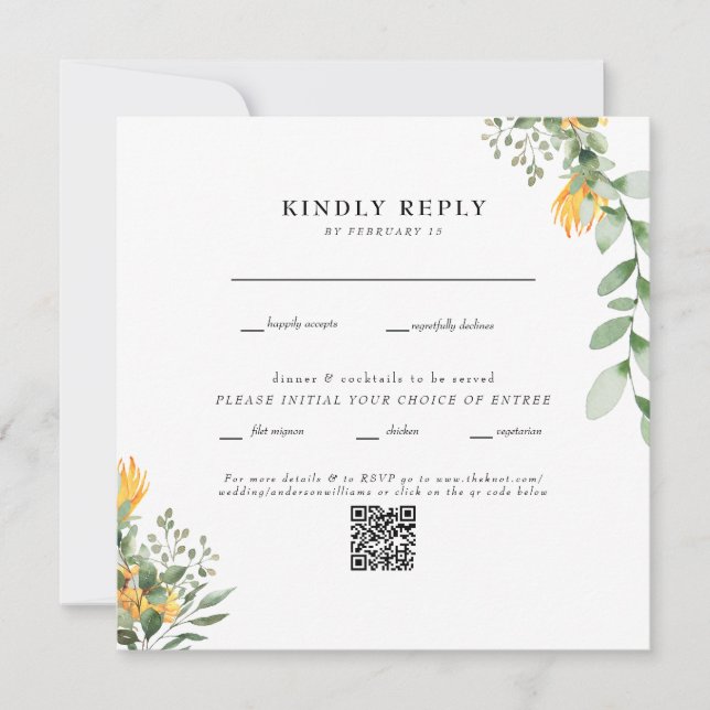 Código QR de Casamento Quadrado Branco de Girassol (Frente)