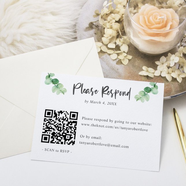 Código QR de casamento RSVP do Eucalyptus Elegante (Criador carregado)