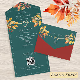 Código QR de Casamento Teal Autumn