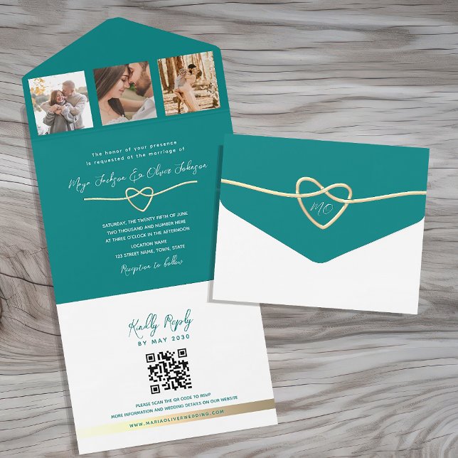 Código QR de Casamento Teal Moderno (Criador carregado)