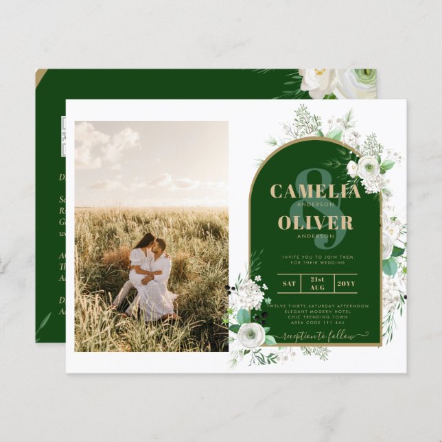 Código QR de Casamento Verde de Rosas Brancas Tota (Frente/Verso)