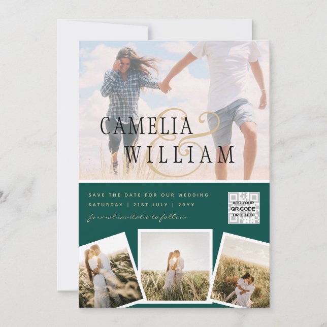 Código QR de Convite de Casamento com Foto Chic Gr (Frente)