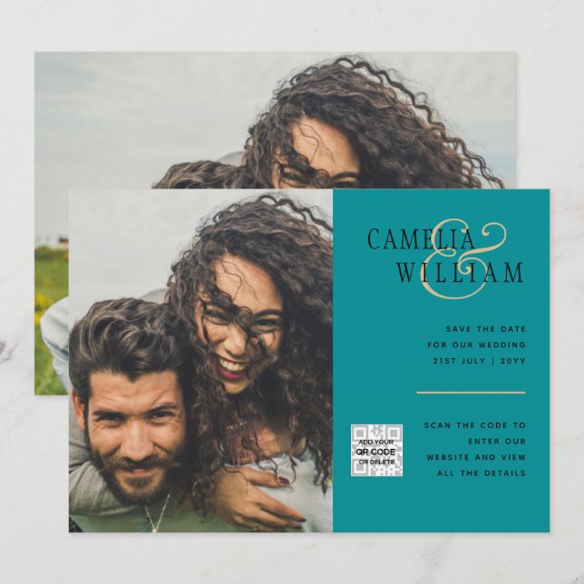 Código QR de Convite de Casamento com Foto de Vidr (Frente/Verso)