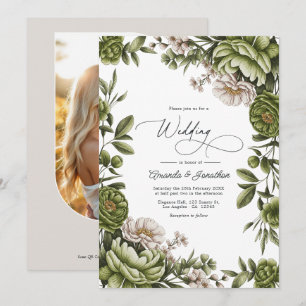 Código QR de Convite de Casamento Floral Verde Oli