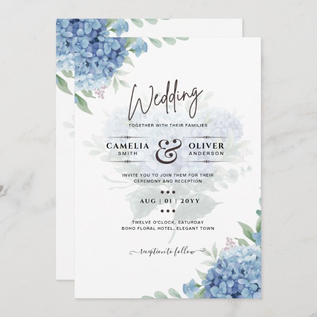 Código QR de Convite para Casamento de Hydrangea A (Frente/Verso)