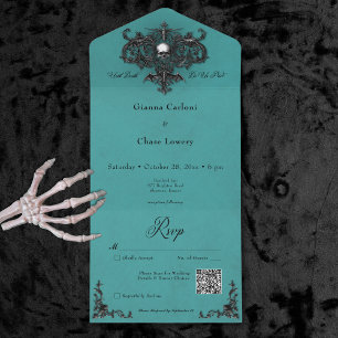 Código QR de Filigre de Halloween Preto e Teal Gót