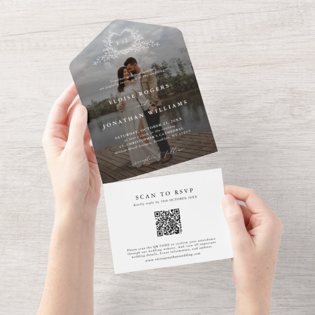 Código QR de foto com monograma de caligrafia mini (Aba destacável)