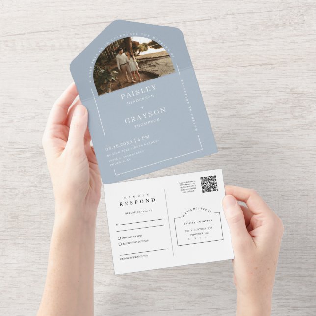 Código QR de Foto de Arch Mínimo Moderno Dusty Blu (Aba destacável)
