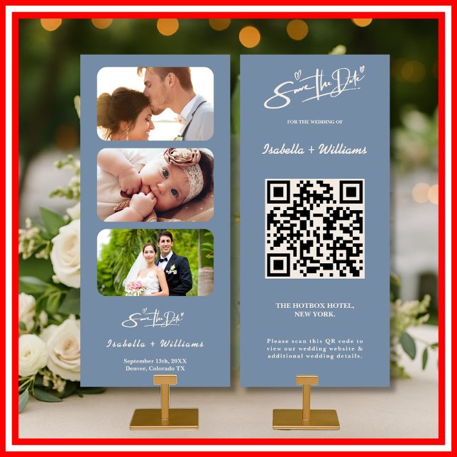 Código QR de Foto de Casamento Azul Empoeirado Ele (Criador carregado)