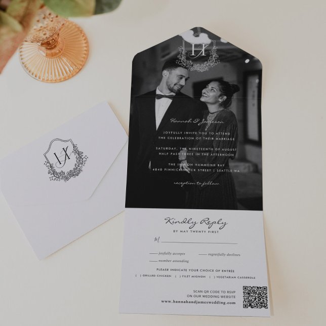 Código QR de Foto de Casamento de Monograma Floral (Criador carregado)
