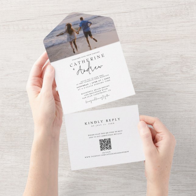 Código QR de Foto de Casamento Moderno - Tudo em U (Aba destacável)