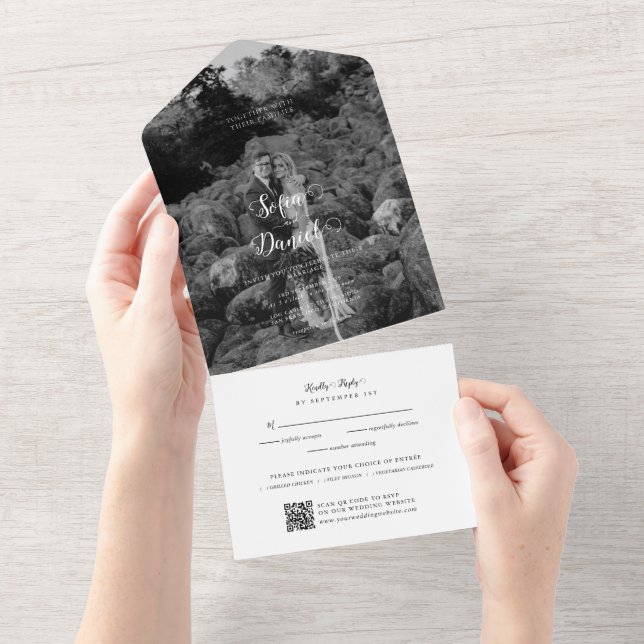 Código QR de Foto de Casamento Monocromático Minim (Aba destacável)