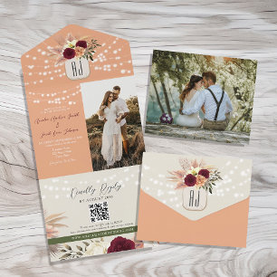 Código QR de Foto de Casamento Romântico Floral Rú
