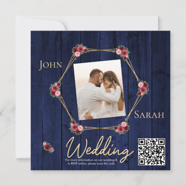Código QR de Foto de Casamento Simples Azul Marinh (Frente)